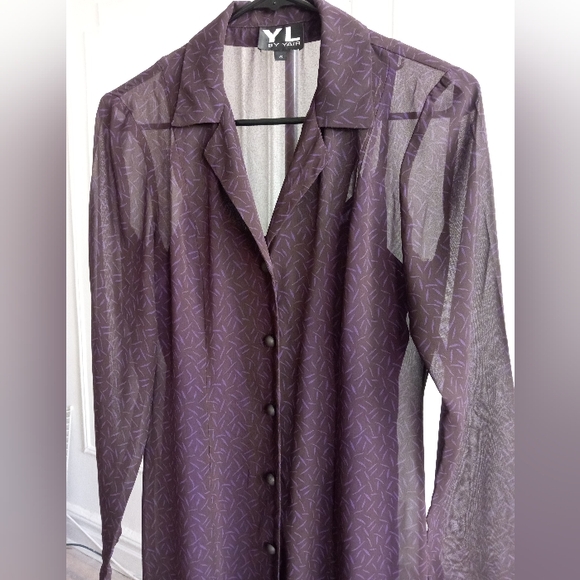 West Village Chic 2 Piece Long Sleeve Sheer Voile Button Down & Poly Crepe Dress - Picture 1 of 9